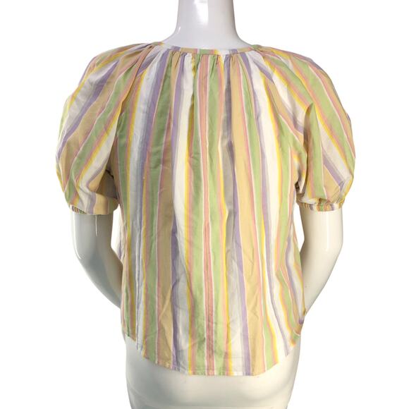 Roller Rabbit Womens Size M Top Alianne Puff Sleeve V Neck Multicolor Striped - Picture 7 of 16